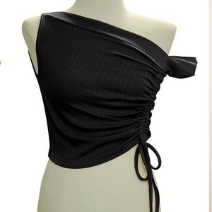 Grace Asymmetric Ruched Top In Black